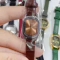 Montre Femme SUNLIFEX Vintage Petit Cadran Carré Bracelet en Cuir Élégant Chic - Boîtier argenté, cadran marron et bracelet marron