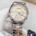 Men's Stainless Steel Chronograph Watch Champagne Dial Quartz Fashion Wristwatch - Silver Case White Dial Men's