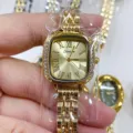 Dames vintage vierkante horloge gouden stalen band romeinse cijfers strass kwarts - Gouden Kast Gouden Wijzerplaat