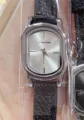 Women vintage square dial quartz watch with black leather strap variant option display. - Silver Case White Dial Black Strap