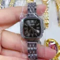 Vintage vierkante dames quartz horloge met strass bezel, romeinse cijfers en stalen horlogeband. - Zilveren Kast Zwarte Wijzerplaat
