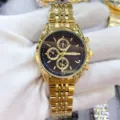 Gouden roestvrijstalen horloge met zwarte wijzerplaat chronograaf kwarts mode horloge man vrouw. - Volledig Goud Gouden Wijzerplaat Dames