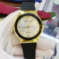 Casual quartz wristwatch with black silicone strap, gold-tone case and rhinestone dial. - White Dial Black Strap (Men)