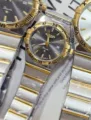 BAITINGE quartz couple watch two-tone metal strap roman numeral bezel calendar wristwatch - Two-Tone Gold Black Dial Women