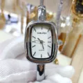 Exquisite SUNLIFEX square bangle quartz watch for women, featuring a chic minimalist design. - Silver Case White Dial