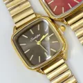 Sunlifex square women watch with gold expansion band and grey dial minimalist chic design - Gold Black Face
