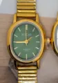 Vintage ovale Quarzuhr für Damen mit grünem Zifferblatt und goldenem Flexband minimalistisch. - Gold Grün Zifferblatt