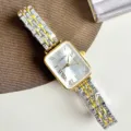 Montre quartz rectangulaire SUNLIFEX avec cadran à chiffres romains et bracelet bicolore. - Bicolore Cadran Blanc