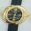 MICAI women quartz watch luxury oval gold case black leather strap elegant wristwatch - Black Dial Black Strap
