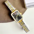 Montre Femme Rectangulaire SUNLIFEX Chiffres Romains Bracelet Acier Bicolore Vintage - Bicolore Cadran Noir