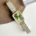 Orologio da donna vintage rettangolare quadrante verde con cinturino in acciaio bicolore - Quadrante Verde Bicolore