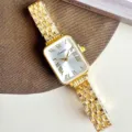 Orologio donna rettangolare oro vintage numeri romani al quarzo elegante stile retro - Quadrante Bianco Oro