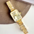 Orologio da donna rettangolare dorato al quarzo dettaglio con cinturino in acciaio e numeri - Quadrante Oro Oro