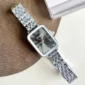Orologio al quarzo rettangolare donna Sunlifex con cinturino in metallo argento e numeri romani - Cassa Argento Quadrante Nero