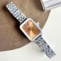 Orologio al quarzo rettangolare donna Sunlifex con numeri romani e cinturino metallo. - Cassa Argento Quadrante Marrone