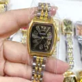 Montre femme tonneau quartz bracelet acier dore cadran noir mode horlogerie chic elegant - Bicolore Cadran Noir