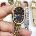 SUNLIFEX montre quartz femme cadran ovale chiffres romains bracelet acier inoxydable - Bicolore Cadran Noir