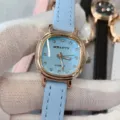KEIIDY women quartz watch detail, light blue leather strap and vintage cushion case design. - Light Blue