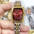 SUNLIFEX Montre Quartz Femme Tonneau Cadran Rouge Bracelet Acier Bicolore Tendance - Bicolore Cadran Rouge
