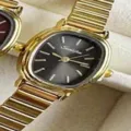 Montre Quartz Ovale Dorée avec Bracelet Extensible pour Femme Élégante Petite Montre Variété - Cadran Noir Or