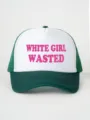 Gorra de camionero verde y blanca con estampado rosa, gran detalle de gorra de malla. - Ajustable / Blanco & Verde Oscuro