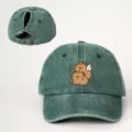 Gewaeschte Baumwoll Pferdeschwanz Baseball Kappe mit suessem Capybara Fluegel Print Outdoor Hut. - Verstellbar / Dunkelgrün