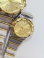 Gold couple quartz watch with roman numerals date calendar waterproof luxury design SKU - Two-Tone Gold Gold Dial Women