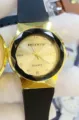 Vintage style quartz couple watch with black silicone strap and gold faceted dial. - Gold Dial Black Strap (Women)