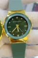 Minimalist vintage quartz watch with green silicone strap and elegant gold geometric bezel. - Green Dial Green Strap (Women)