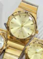 Gold tone quartz watch with date display roman numerals luxury business wristwatch for men and women - All Gold Gold Dial Men