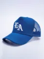 Blauer Mesh Baseball Cap mit weißer LA Stickerei, atmungsaktiver Truckerhut für Outdoor. - Verstellbar / Saphirblau