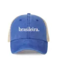 Washed mesh baseball cap with stylish front embroidery, breathable trucker hat for outdoor. - Adjustable / Sapphire Blue