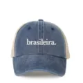 Embroidered brasileira washed trucker hat outdoor adjustable mesh baseball cap unisex - Adjustable / Navy Blue