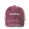 Distressed trucker hat with breathable mesh back and white embroidered front lettering stylish. - Adjustable / Burgundy