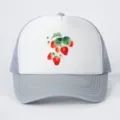 Summer breathable mesh baseball cap with cute watercolor strawberry print, adjustable outdoor hat. - Adjustable / Gray