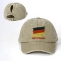 Casquette de baseball en coton lave avec trou pour queue de cheval et slogan sportif. - Réglable / Kaki