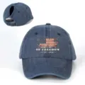 Verweerde paardenstaart honkbalpet met Amerikaanse vlag print, vintage katoenen hoed. - Verstelbaar / Marineblauw