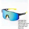 Fietszonnebril met blauwe reflecterende lens, zwart montuur en gele sportieve pootjes. - Eén maat / C66308 Zwart Frame Gele Poot Blauwe Spiegel Lens