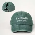 Casquette de baseball lavée vintage avec un design de lettres brodées tendance et décontracté. - Réglable / Vert Foncé