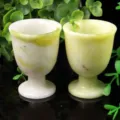 Natur Jade hoher Fuß Weinkelch Set, handgemachte Steinpokal für gesunde Getränke Dekoration. - Lantian-Jade / S