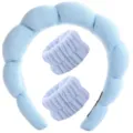 Conjunto diadema muñequeras nube azul claro, accesorios pelo suaves felpa lavado cara. - Conjunto de 3 Piezas Azul