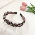Serre-tête plissé à fleurs, joli cerceau à cheveux en tissu noir avec petites fleurs colorées. - Serre-Tête Floral Noir 4