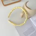 Serre-tête en tissu plissé jaune pour femme, style français mignon pour le quotidien. - Serre-Tête Jaune Clair 3