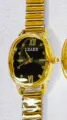 Reloj de cuarzo ovalado vintage dorado para mujer con correa de acero elástica. - Caja Dorada Esfera Negra