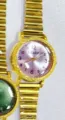 Goldene Damen Uhr minimalistisch kleines Zifferblatt Quarz Vintage Uhr mit Stretch Stahlarmband - Vollgold Violettes Zifferblatt