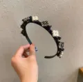 Serre-tête floral en strass noir, cerceau de cheveux doux mode, accessoires élégants. - Serre-Tête Double Usage Fleur Noir Blanc