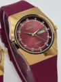 Montre quartz Galaxy bracelet silicone bordeaux boîtier doré cadran strass étanche. - Cadran Rouge Bracelet Rouge Hommes