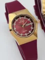 GALAXY Montre Quartz Femme Bracelet Silicone Bordeaux Cadran Strass Affichage Date - Cadran Rouge Bracelet Rouge Femmes