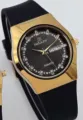Montre Quartz GALAXY en Silicone Noir avec Boitier Dore et Marqueurs de Cadran en Cristal - Boîtier Or Cadran Noir Bracelet Noir Hommes