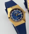 Reloj de Cuarzo GALAXY Esfera Azul Caja Dorada con Correa de Silicona y Estrases Brillos - Esfera Azul Correa Azul Mujeres